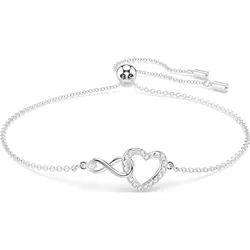 Swarovski Hyperbola Armband, Unendlichkeitszeichen und Herz, Weiß, Rhodiniert, 24 cm