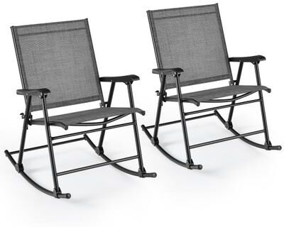 Costway Folding Rocking Chair with Breathable Seat Fabric Set of 2-Gray