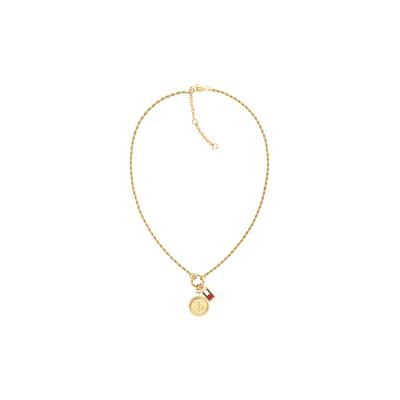 Kette mit Anhänger TOMMY HILFIGER "CHARMS", gelbgoldfarben, rot, blau, weiß, Halsketten, Damen, Edelstahl, L: 45,5 B: 3mm, B:3mm