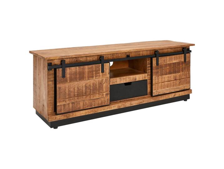 Livetastic Lowboard Lusaka, Braun, Schwarz, Holz, Mangoholz, massiv, Holz, 1 Fächer, 1 Schublade(n) Schubladen, 140x50x40 cm, handgemacht, Holzmöbel, Kleinmöbel Holz, Holzkommoden, Lowboards Holz