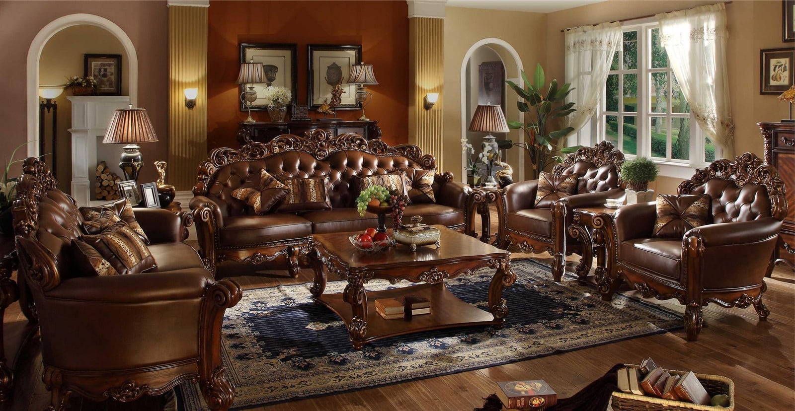 Chesterfield Ledersofa Set in Barok en Rokoko Stijl