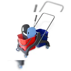 SemyTop Doppelfahrwagen,Reinigungswagen 2 farbige Eimer, Mopp-Presse