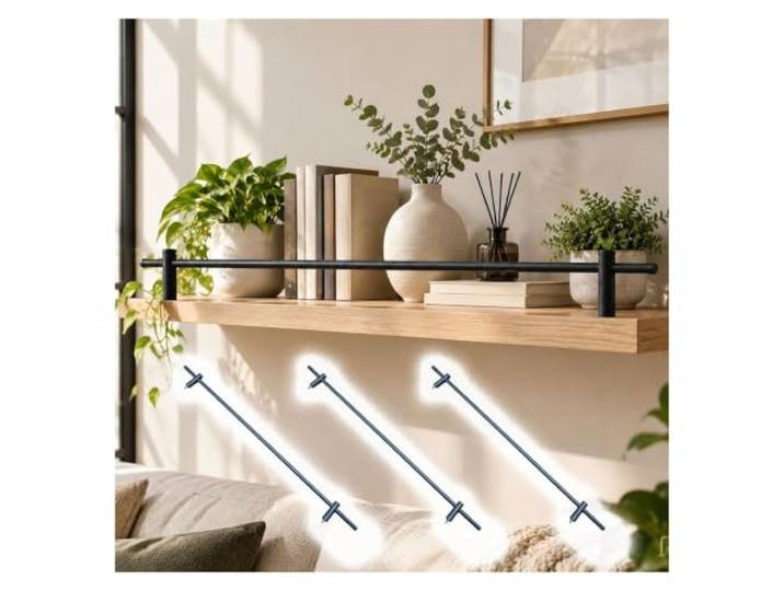 3er Set Regal Schutzleiste Bücherregal Pflanzenregal Fallschutz 50/60/80/90/120cm Aluminium Rundrohr, Weinregal, Verkaufsdisplay, Minimalistische Wohndeko, Einfache Montage