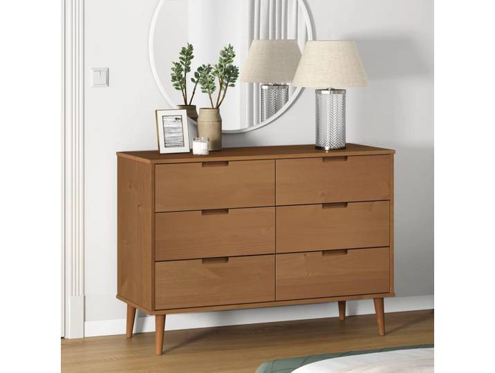 vidaXL Schubladenschrank MOLDE Braun 113x40x80 cm Massivholz Kiefer