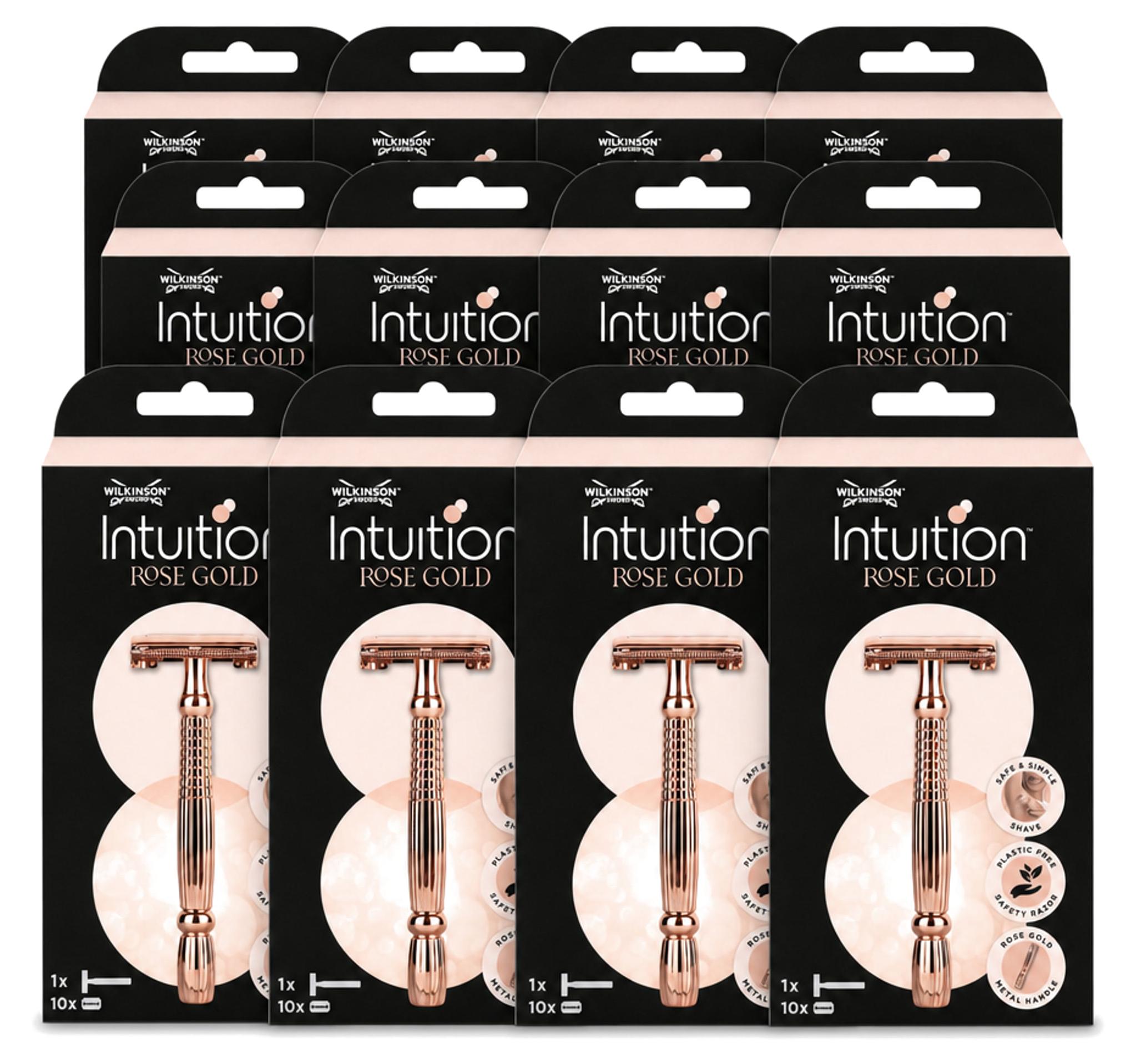 12 x Wilkinson Sword Intuition Safety Razor Rose Gold mit 10 Ersatzklingen - Vorteilspackung - 12 Stücke
