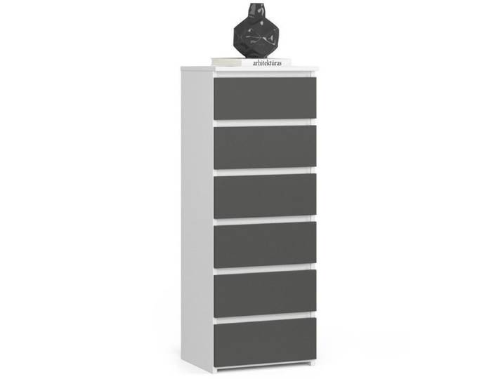 Commode AKORD CL6 Blanche 40 cm 6 tiroirs façade Gris Graphite 40x35x109 cm