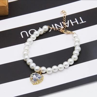 Inspired Finds Luxury Pearl Cat Collar Necklace For Kittens & Small Pets crystal Heart l: 11.81 13.78in