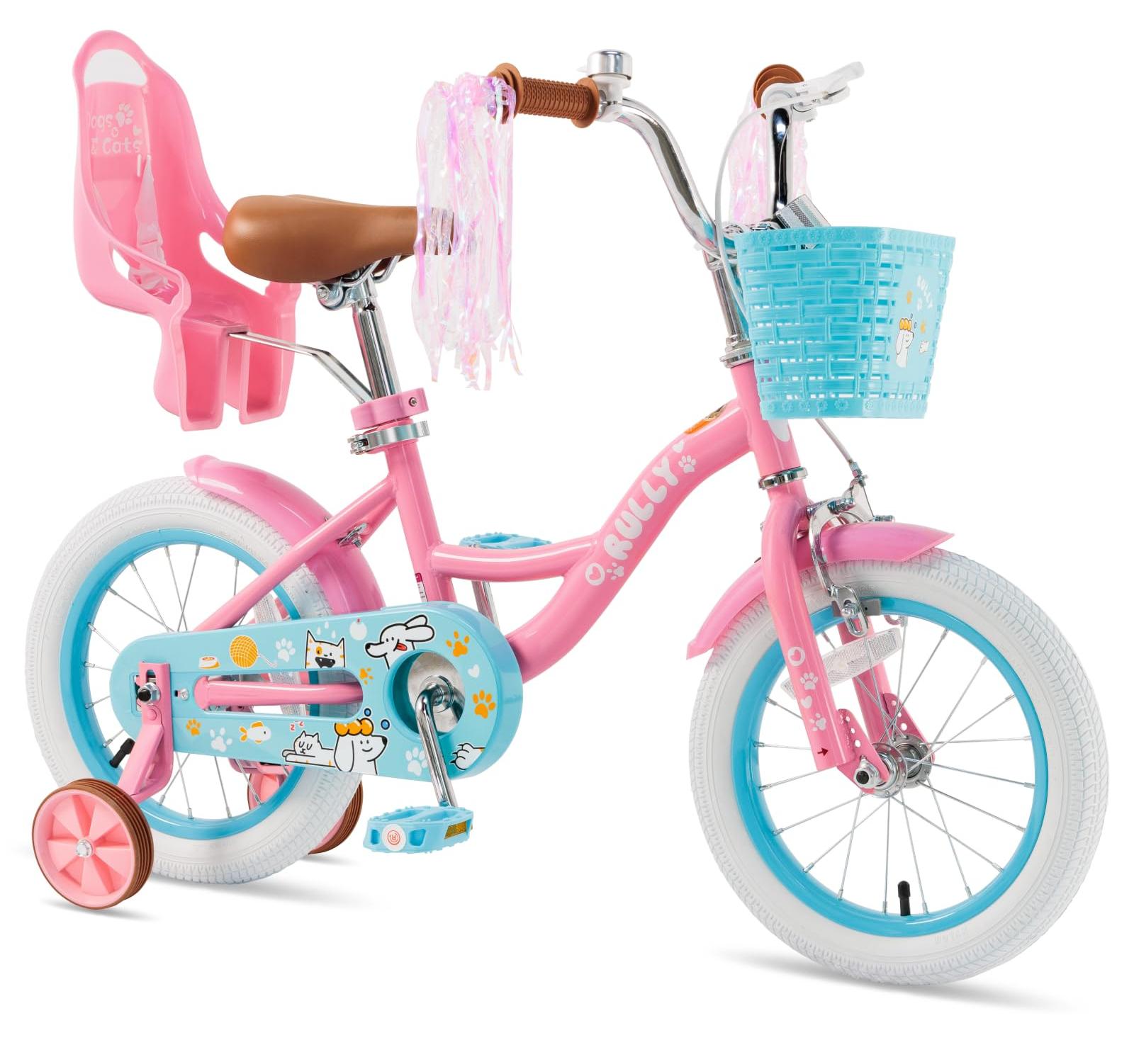12 Zoll Mädchenfahrrad mit Stützrädern, Korb und Puppensitz