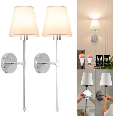 Friendly Fresh Finds Wireless Wall Sconce RGB Wall Lamp Rechargeable Remote Control Fabric Shade Bedroom Light silver rgb