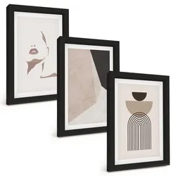 BILDER SET 3er Set - 20x30 cm Schwarzer Rahmen - Abstrakte Gesichtsformen
