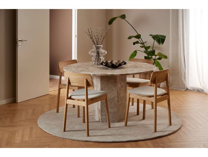 Esstisch ACTONA GROUP Naxos aus einzigartigem Marmor, stillvolles und dänisches Design , beige (matt latte braun, matt latte braun, matt latte braun), B:130cm H:75cm T:130cm, Tische, Esstisch, robuster sechseckige Sockel, unikat, runder Esstisch, Ø130x75cm