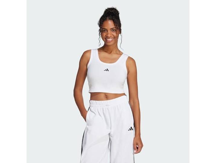 adidas Damen Essentials Small Logo Cotton Lifestyle Tank Shirt, White/Black, XXL