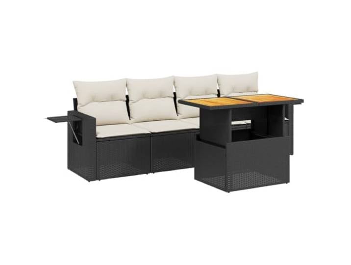 PUGYNBK Gartenmöbel-Set, 5-teilig, synthetisches Rattan, Schwarz Klappbarer Beistelltisch, abnehmbare Kissen, modulares Design, verstellbare Tischplatte