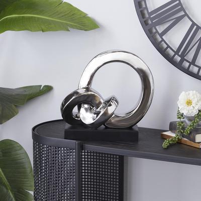 ARCILLA ELEMENTAL Silver Polystone Link Abstract Decorative Sculpture with Black Base