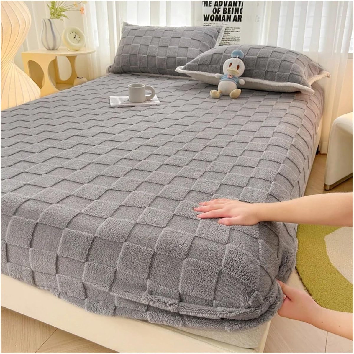 Pintu Hui Hoeslaken Jacquard Fluweel Geruit B/D/H: 120 x 200 x 30 cm
