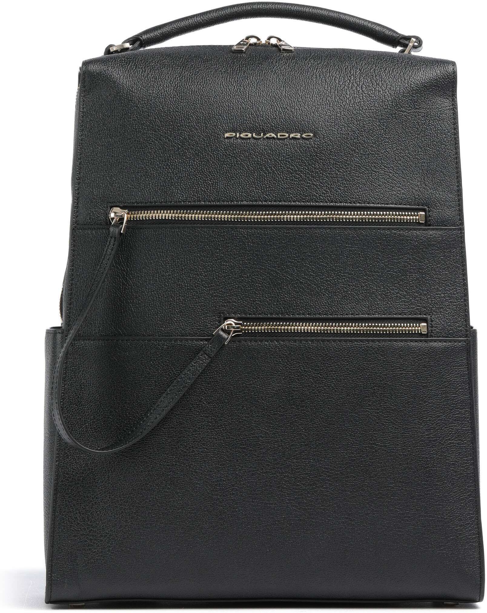 Piquadro W140 Rucksack aus Leder, schwarz