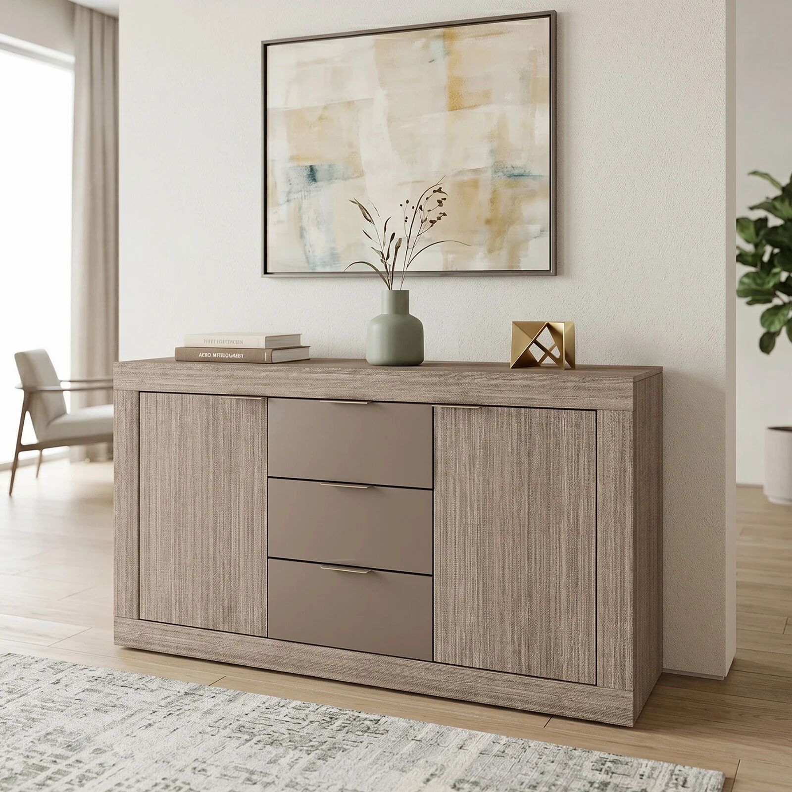garneroarredamenti Credenza multiuso 138x81h cm 2 ante con 3 cassetti rovere scuro marrone Matera