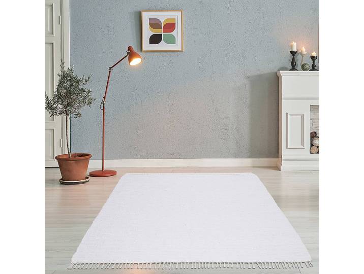 Tapis en laine Happy Cotton Blanc/Blanc 70 x 140cm Coton