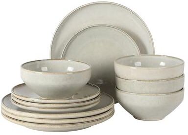 1. Gibson Elite White Sands 12‑Piece Stoneware Dinnerware Set, Plates & Bowls - Moonstone White