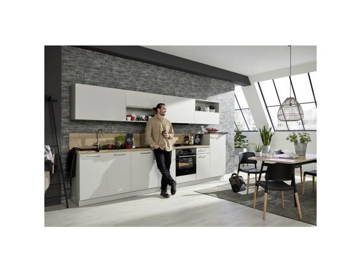 Nolte Küchen Küchenleerblock, Eiche, Platin, nur wie online abgebildet bestellbar, 360 cm, Made in Germany, seitenverkehrt erhältlich, vormontierter Korpus, Küchen, Küchenzeilen & Küchenblöcke, Küchenzeilen ohne Geräte