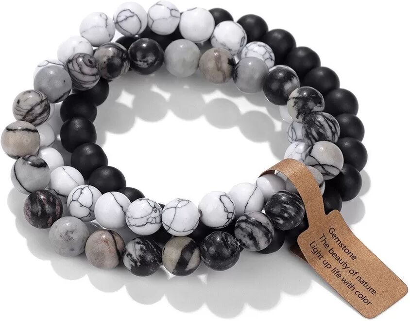 INF Ensemble de Bracelets en Perles de Pierre Volcanique - Bracelet Élastique en Agate Œil de Chat (3 pièces)