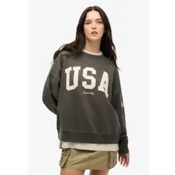 Superdry für Damen. W2012443A Athletic Essentials Lose Passform Rundhalsausschnitt Sweatshirt dunkelgrau (S), Lässig, Baumwolle