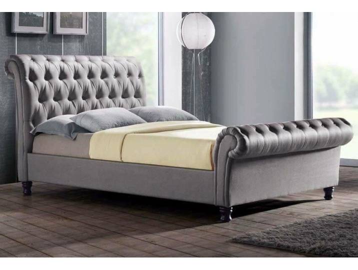 JVmoebel Strickmaschinen-Doppelbett Elegantes Leder-Doppelbett in Grau mit hochwertiger Polsterung, Made in Europa