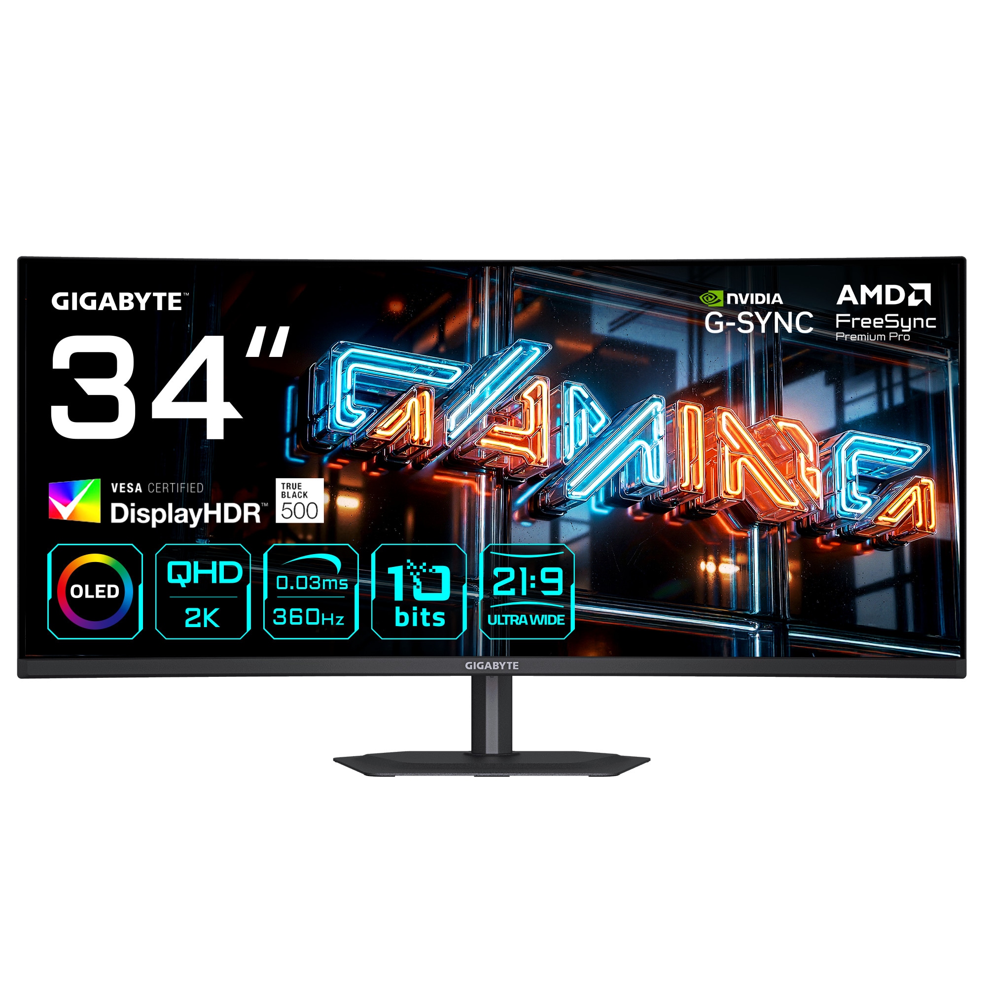 GIGABYTE MO34WQC36 34 Zoll UWQHD QD-OLED Panel 21:9 360 Hz Dual Mode Curved Gaming Monitor