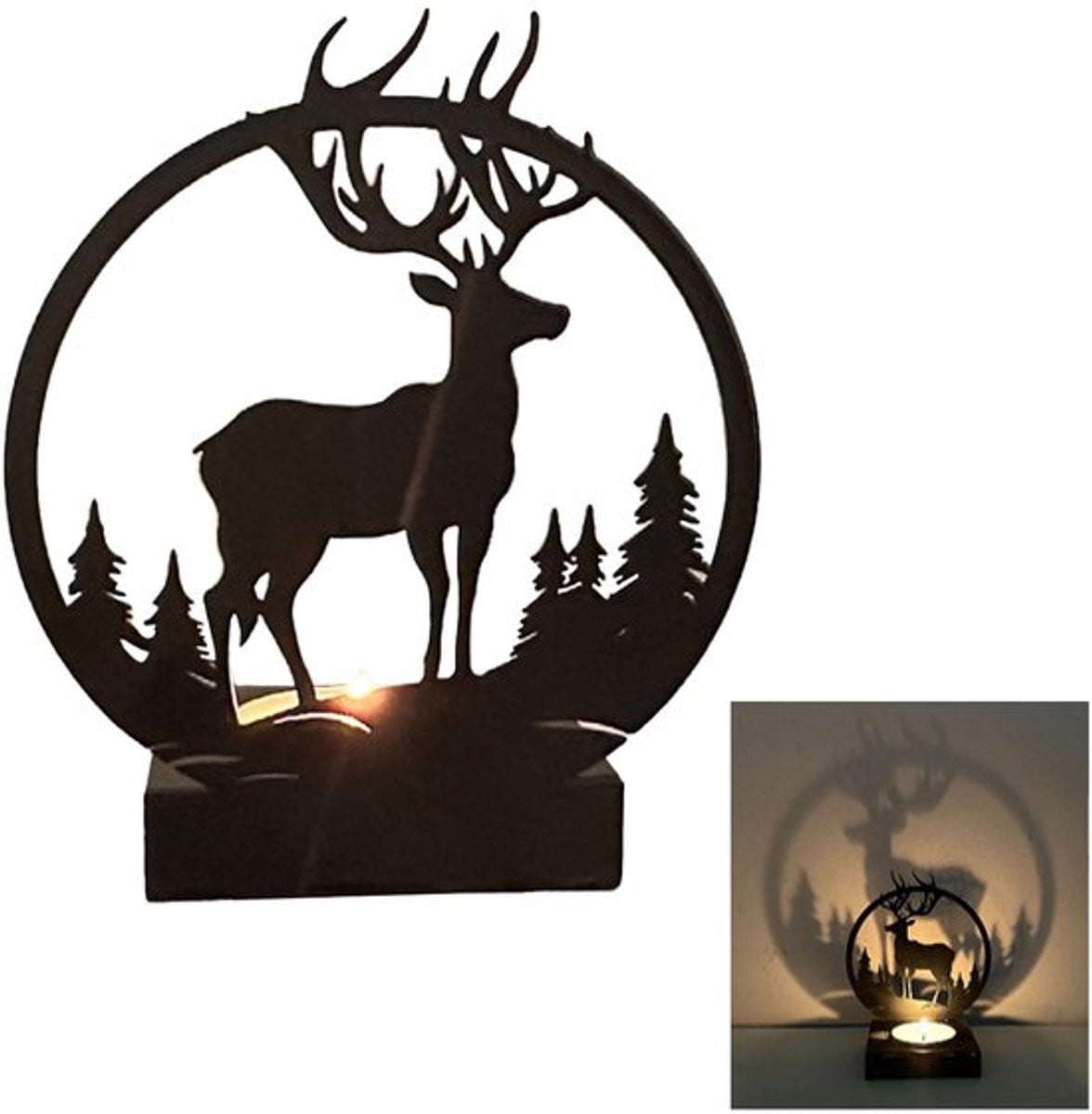 Vintage Hert Kaarsenhouder - Artistieke Wanddecoratie en Theelichthouder - Hoogte: 9,5 cm