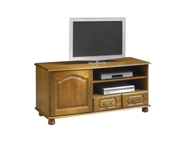 Meuble TV 60 Pouces - ACTUAL DIFFUSION - Chêne Rustique - 1 Porte - 2 Tiroirs - 4 Niches