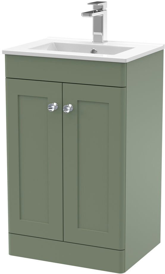 Nuie Classique 500 mm Freestanding Single Vanity with Drop In Basin Satin Green 500mm W