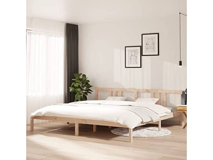 RJPLMFV Bettgestell, Massivholz, Kiefer, 200 x 200 cm Mit Kopfteil, Lattenrost, rustikales Design, für Schlafzimmer