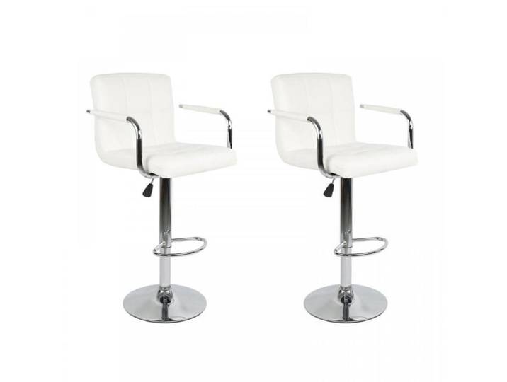 Lot de 2 Tabouret de Bar - Siège Réglable avec 6 Grilles Dossier et Accoudoir - Pivotant à 360° - 43 5x38x86 5-107 5 cm - Blanc