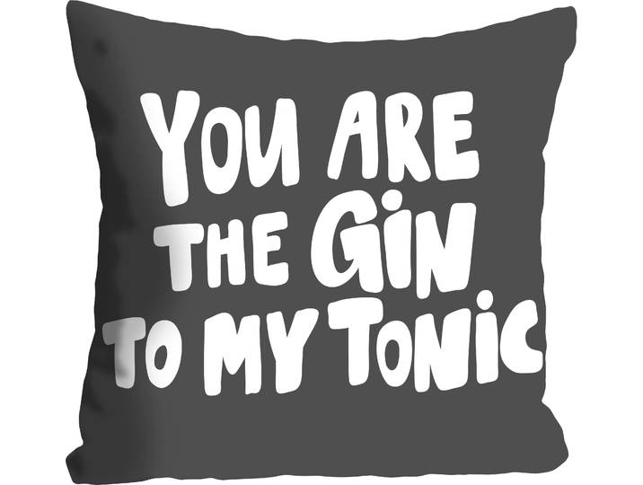 Dekokissen QUEENCE GIN TO MY TONIC , grau (grau, bedruckt), B:40cm L:40cm, Polyester, Dekokissen_Sitzkissen_Kissenhüllen, Dekokissen, mit einem Schriftzug