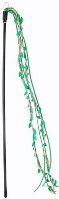 Uplift Essentials Interactive Long Handle Cat Teaser Wand With Ribbon Tassels And Sounding Bell green