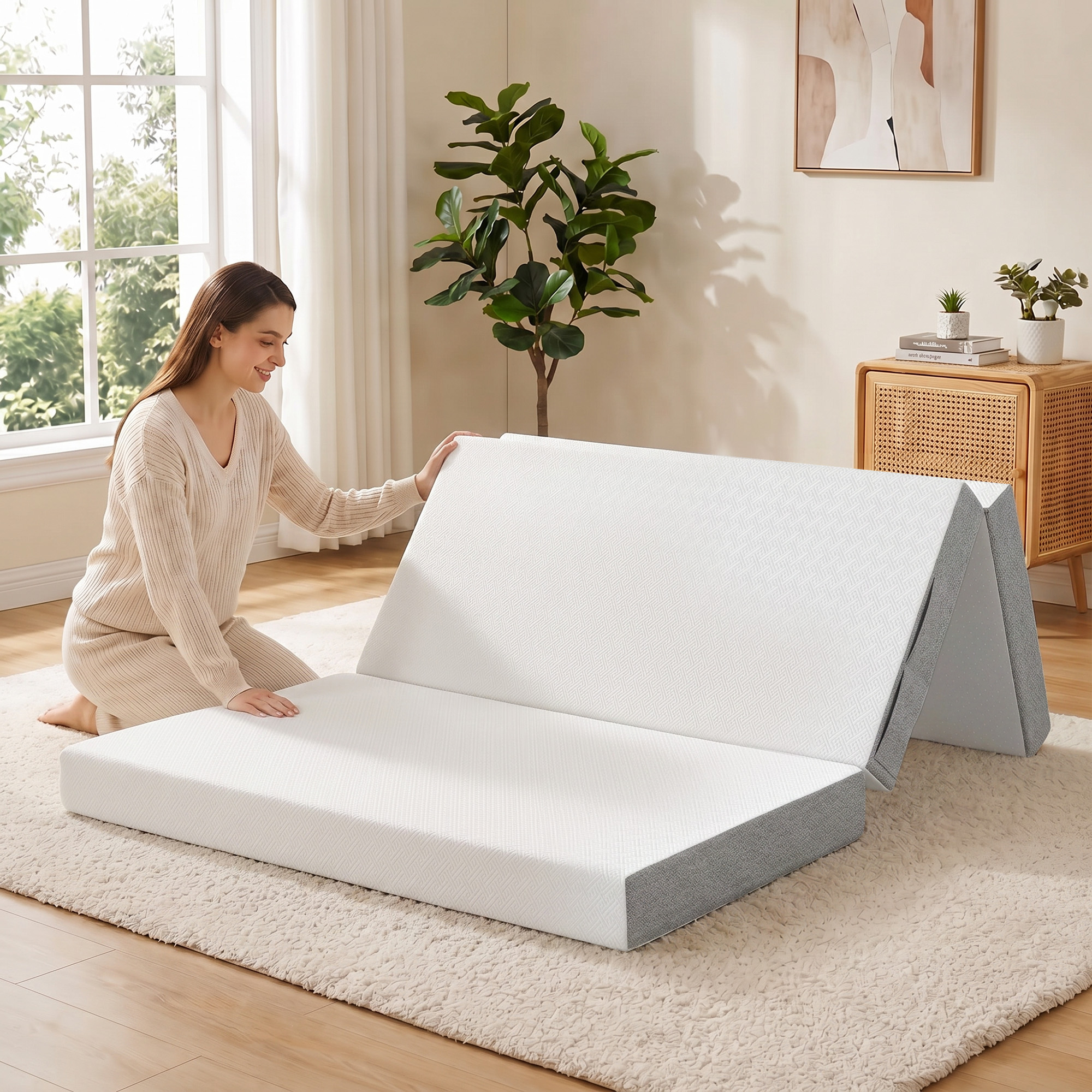 Homcom Materasso pieghevole in 3 parti in memory foam gel 140x190x15 cm, bianco   Aosom Italy