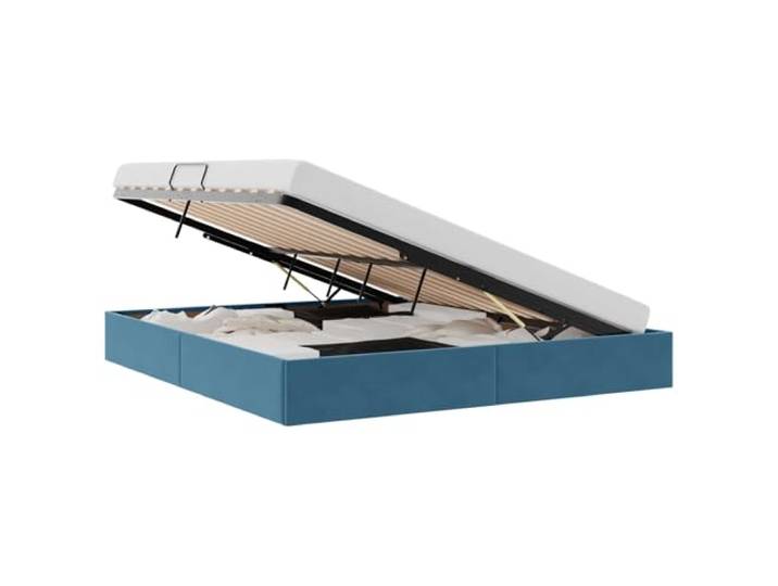 PUGYNBK Ottoman-Bettgestell, Dunkelblau, 180 x 200 cm, Samt Hydraulikhebung, robustes Metall, quadratische Griffe, integrierte Lagerung