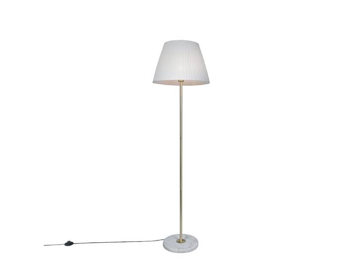Lampadaire rétro en laiton avec abat-jour plissé crème 45 cm -