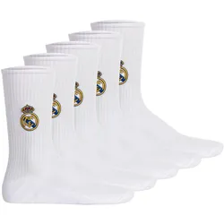 Real Madrid Unisex Socken, 5er Pack - Tennis Embroidery Socks, Emblem-Logo gestickt, Baumwollmischung, einfarbig Weiß / 35-38