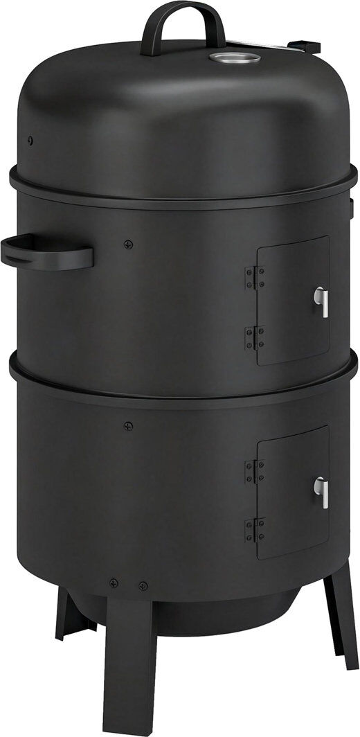 Outsunny 3-in-1 Vertical Barbecue Charcoal Smoker, BBQ with 2 Grill Grates Black 37.5cm W