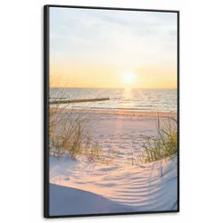 LEINWAND Bilder mit Rahmen - Strand - Sonne - Düne - Gras - Sand - Horizont - 80x120