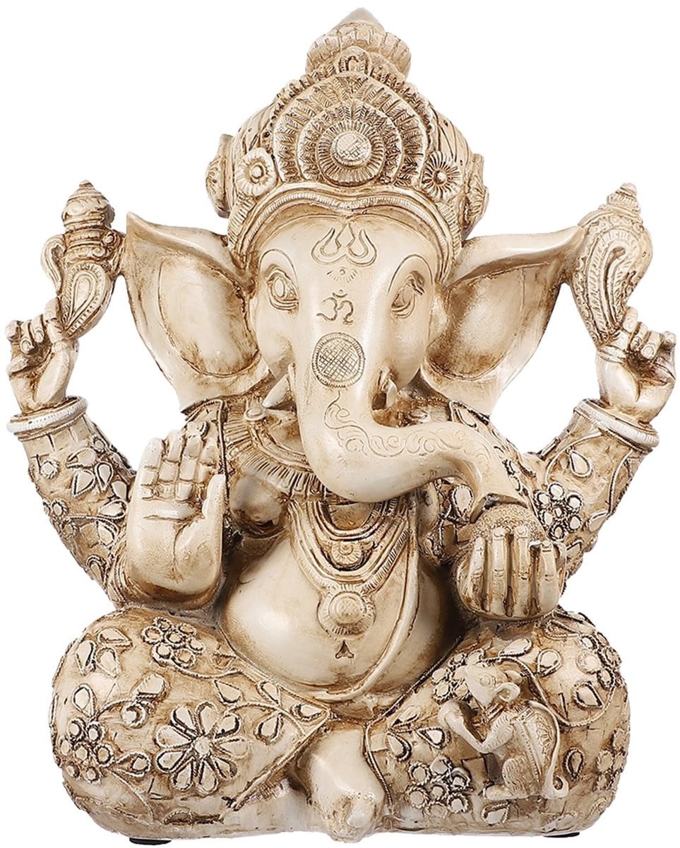 VT Goods Boeddha sculptuur - Handbeschilderd Ganesh beeld - Goudkleurig - Hoogte: 30,5 cm