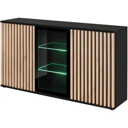SIDEBOARD schwarz, Eiche Jackson 163 cm, Kommode mit Beleuchtung
