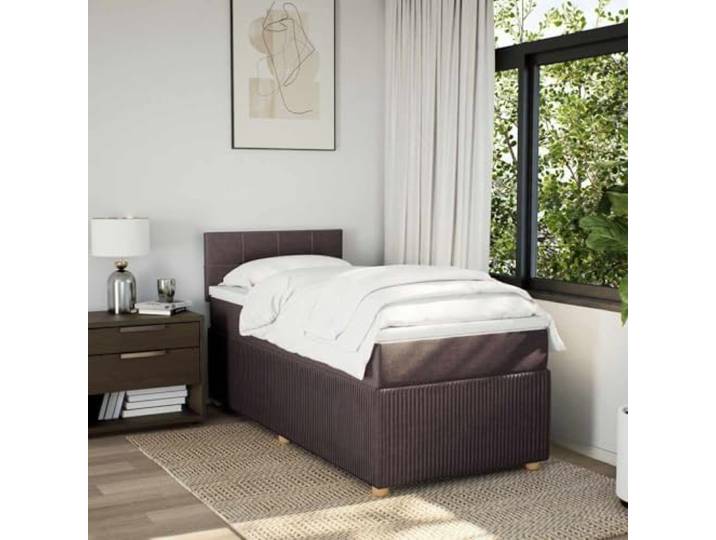KTHLBRH Boxspringbett 100 x 200 cm mit Kopfteil und Matratze Dunkelbraun, Polyestergewebe, Taschenfedern, inklusive Matratzenschoner