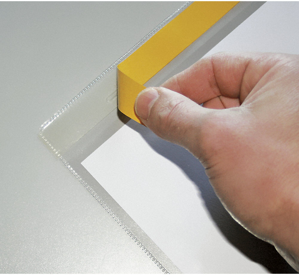 kaiserkraft Dokumentenhüllen, selbstklebend, für A6, Hochformat, kurze Seite offen, VE 10 Stk