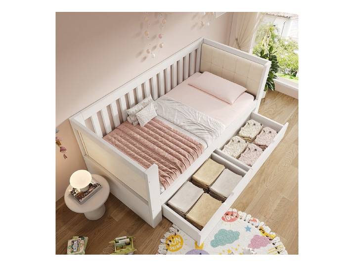 Odikalo Polsterbett Schlafcouch Kinderbett 90x200 90x190 mit Schublade / Ausziehbett (2 Schubladen, Holz, abgerundete Armlehnen, komfortable Rückenlehne, ideal für kleine Wohnungen, einfache Montage, ohne Matratze)