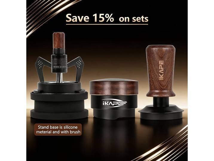 Ensemble d'accessoires pour expresso IKAPE, kit d'outils à café avec outils WDT rotatifs et tamper et distributeur en bois V3, ensemble trois pièces, noir