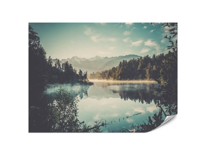 FOTOTAPETE für Esszimmer Bergsee Wald Bäume Nebel 200x140