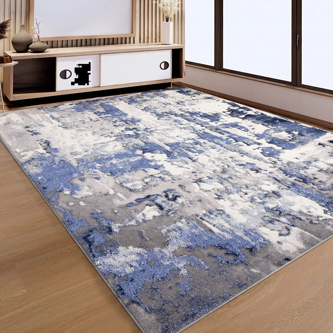 Borough Wharf Stockard Abstract Flokati Area Rug Navy Rectangle 200 x 290cm
