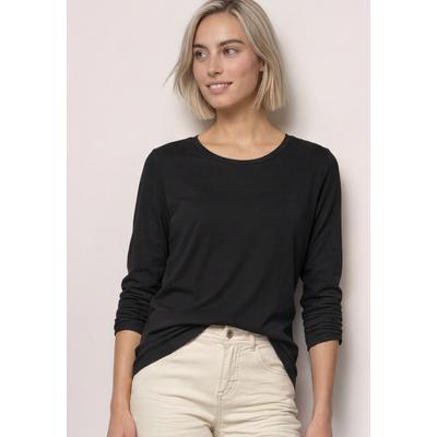 3/4-Arm-Shirt STREET ONE, Damen, Gr. 34, schwarz, Web, 100% Baumwolle, unifarben, comfort fit normal, Rundhals, normaler Saum, Shirts 3/4-Arm-Shirt, mit Rundhalsausschnitt